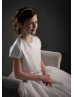 Beaded Cap Sleeves Ivory Satin Glitter Tulle Flower Girl Dress